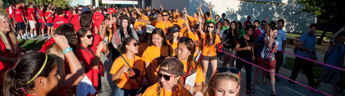 a group of students walk on campus