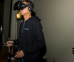 a student uses a virtual reality headset