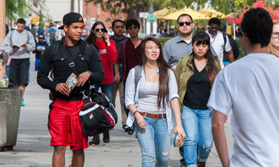 Students walking on campus.