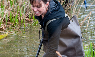 Student at work in the water.