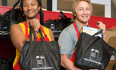 CSUN Students with grocery bags.
