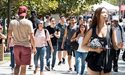 Students walking on campus.