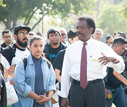 Students dance outside of the sierra hall building